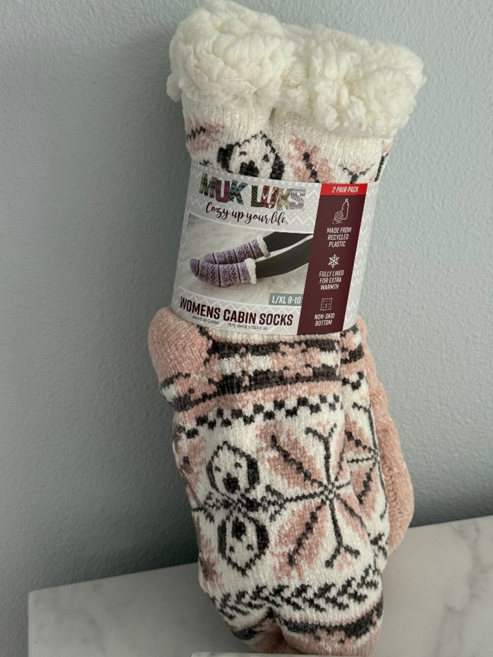 MUK LUKS Women's Chenille Cabin Socks Light Pink Nordic and Solid - Picture 2 of 5